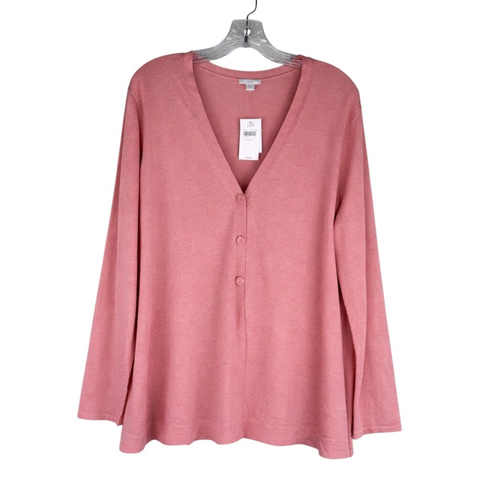 J.Jill Womens V-Neck Cardigan Sweater Tearose Pink Wool Blend Size L NEW